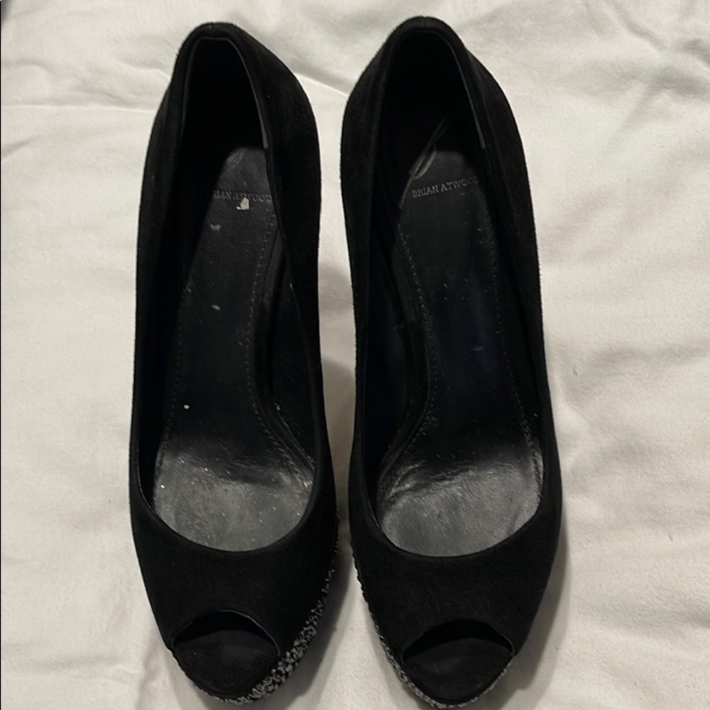 Brian Atwood Black Suede Crystal shoes 61/2